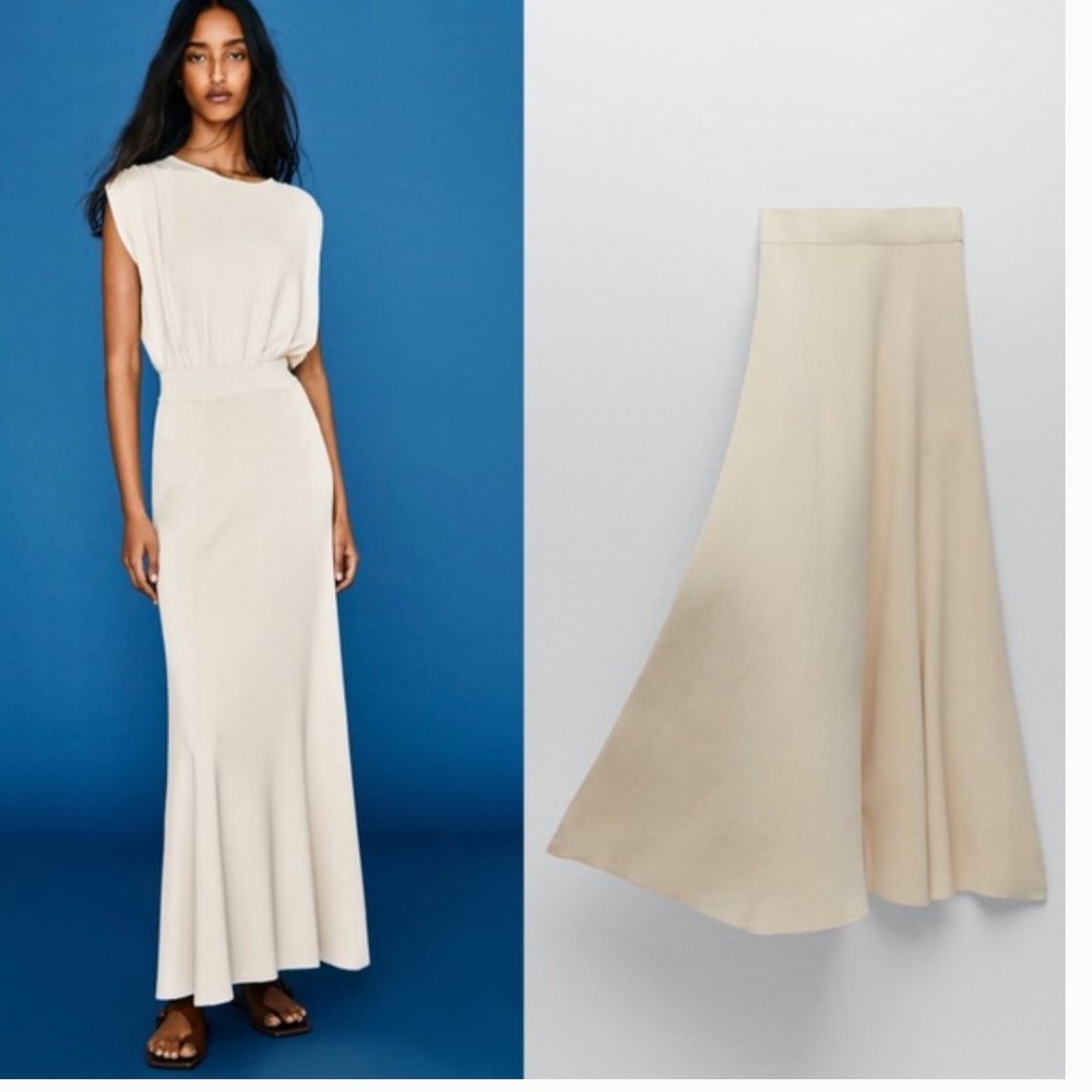 ZARA ECRU BANDAGE KNIT LONG MAXI LIMITED EDITION SKIRT